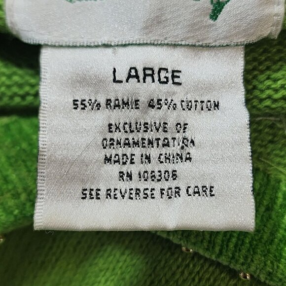 Quacker Factory Vintage Green Christmas V-Neck Sweater, Women's Large - Picture 5 of 10